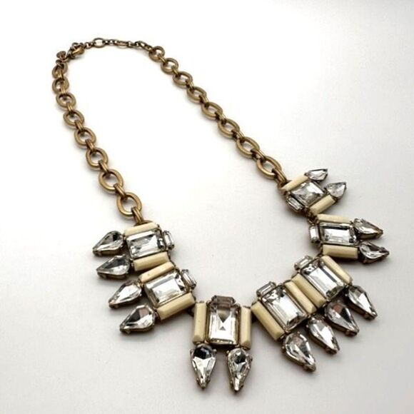 J. Crew Rhinestone Crystal Gold Spike Statement Necklace Event Cocktail Teardrop - Picture 3 of 8